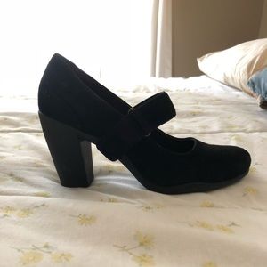 Clark's Black Suede Mary Jane Heels